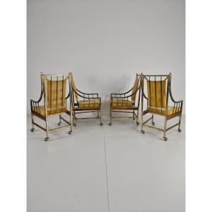 Set Of Mid-century Dining And Living Room Chairs - Gold, Made In Italy From A Single Piece.