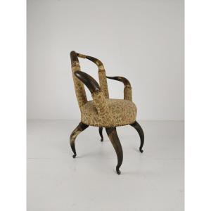 Highly Decorative Bull-horned Armchair From The 19th Century (1870)