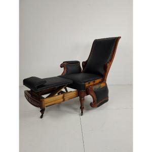 Antique 19th Century Library Armchair By Horrix - Black Leather