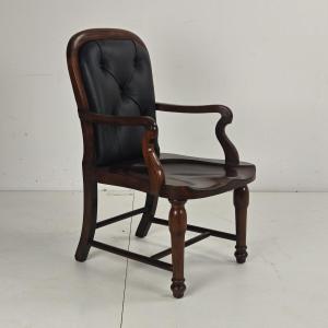 English Victorian Walnut And Leather Library Desk Chair