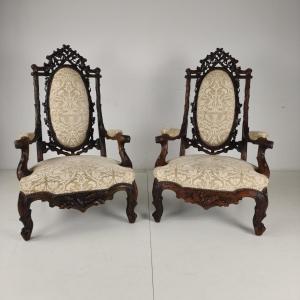 Set Of Two Black Forest Style Armchairs By Horrix - 19th Century