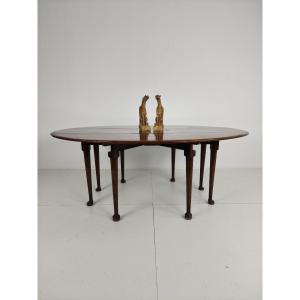 Antique English Folding Dining Table - Victorian Style - 8 Legs - Oval Shape