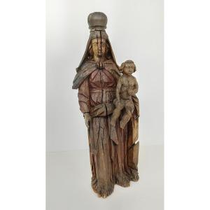 Wooden Statue Of The Virgin Mary With Jesus