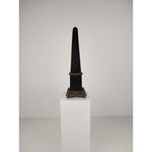 Black Porcelain Obelisk Decorated With Bronze