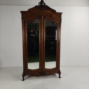 French Louis XV Style Wardrobe/closet In Carved Wood With Mirrored Doors