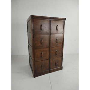 Solid Oak Double Filing Cabinet - Netherlands, 1920-1940