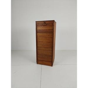 Dutch Oak Filing Cabinet, Tambour Style, 1920s-1930s