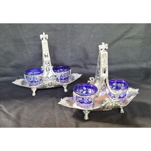 Pair Of Salerons: Silver Minerva And 19th Century Crystal,