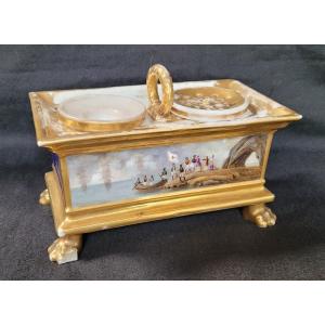 Flamen Fleury Porcelain Inkwell Paris 19th Century