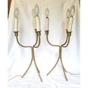 Pair Of Bronze Candlesticks In The Style Of Jean Royère, Persane 1955