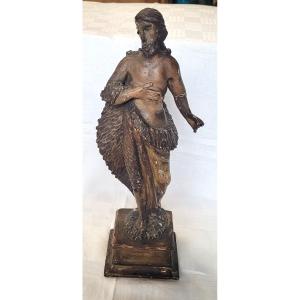  Saint John The Baptist, Painted And Gilded Wood, 18th Century