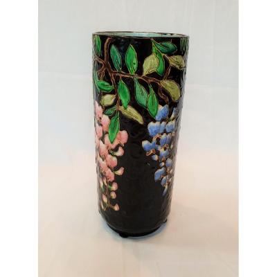 Large Vase Roll Old Bordeaux Enamels Caranza