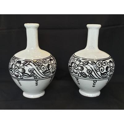 Pair Of Vases Devres: Henri Delcourt Art Deco 1930