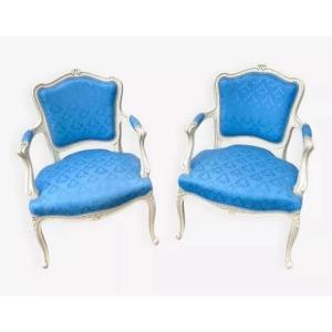 2 Blue Louis XV Armchairs