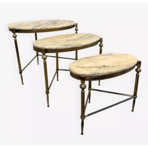 Vintage Nesting Tables In Bronze With Brass And Onyx, 1970s