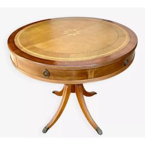 Round Mahogany Table With English-style Leather Top
