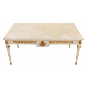 Louis XVI Coffee Table With White Marble Top