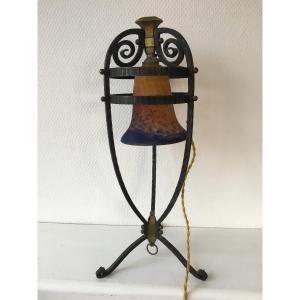Beautiful Art Deco Tulip Wrought Iron Lamp Muller Frères Lunéville