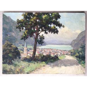 Very Beautiful Painting Andrée Beronneau The Lake Of Nantua