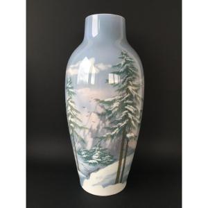 Large Snow Landscape Vase In Copenhagen Porcelain