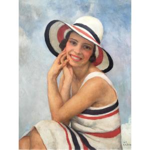 Painting Portrait Of Woman Winter Salon 1933 By Maurice Ehlinger