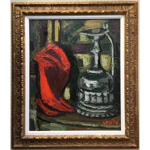 Painting Still Life With Red Drapery By Jean Couty