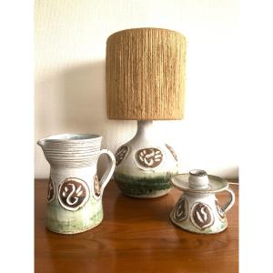 Albert Thiry Vallauris Pitcher Lamp And Candle Holder Set (blin Ruelland Capron)