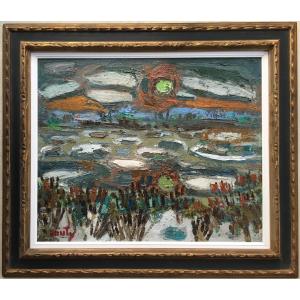 Landscape Painting "dombes In Winter" By Jean Couty, Painter From Lyon