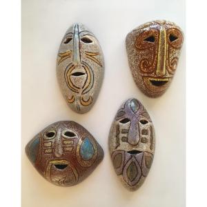 Series Of Four Ceramic Masks From Accolay