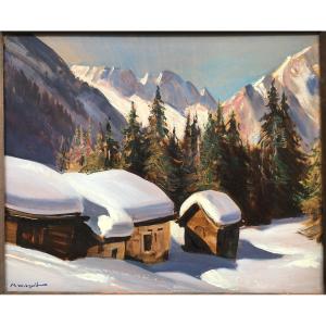 Mountain Painting By Marcel Wibault, Chamonix-argentière
