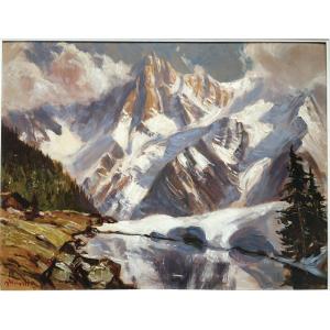 Mountain Painting By Marcel Wibault, Chamonix, Aiguille Du Midi