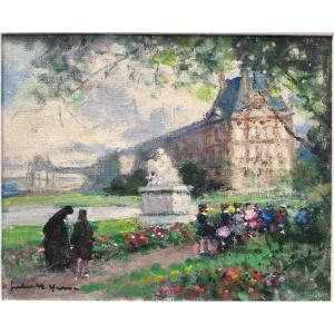 Painting Jules René Hervé - Paris The Louvre And The Tuileries