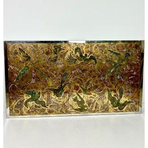 églomisé Mirror Glass Panel Birds Of Paradise 1950