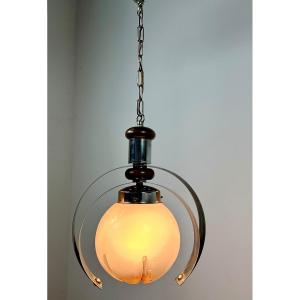 Italian Chandelier By Mazzega In Metal, Wood And Murano Glass 1970