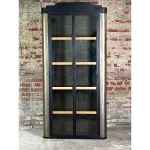 Bookcase / Storage Unit In Patinated And Black Steel 1980