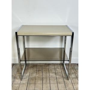 Vintage 70's Side Table In Chrome And Beige Metal