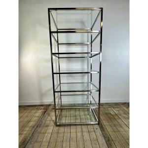 1980s Stainless Steel And Glass Bookcase