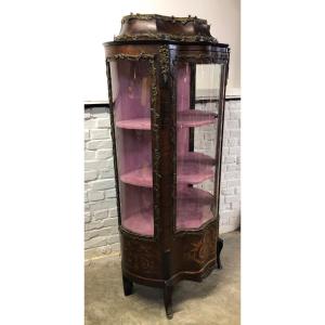 Louis XV Style Marquetry Display Case With Bronze Ornament