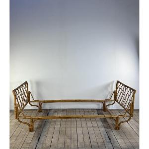 Vintage Rattan And Bamboo Bed 1960s