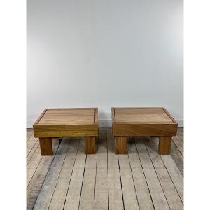 Bedside Tables / End Tables (pair) Maison Regain In Solid Elm 1980's
