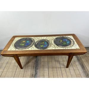 Teak And Lava Ceramic Coffee Table By J.belarti, 1960