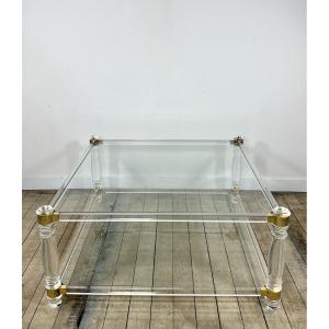 Hollywood Regency Coffee Table In Altuglass And Glass, 1970s