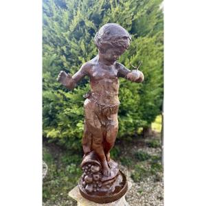 Cast Iron Statue "the Girl With The Butterfly" 1980s