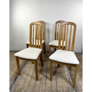 Chairs (set Of 4) In Solid Elm And Vintage Findahls Denmark 1980 Fabric