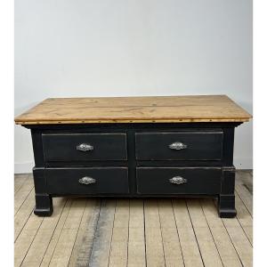 Low Chest Of Drawers In Pichepin With Dark Grey Patina, Early 20th Century