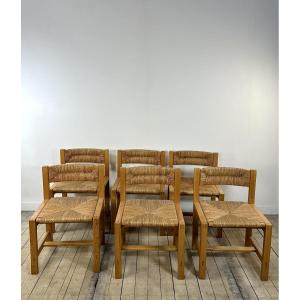 Set Of 6 Solid Elm Chairs Maison Regain 1970