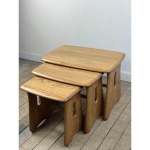 Ercol Vintage Nesting Tables In Solid Elm 1980