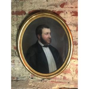 Painting / Pastel On Paper "man With Favorites" Signed, Framed Under Glass 1862