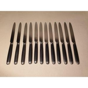 Christofle 12 Ebony Handle Cheese Knives.