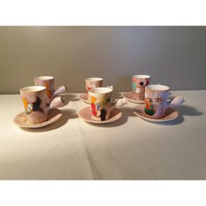 Marie Christine Treinen Vallauris. 6 Enameled Coffee Cups